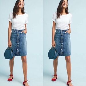Anthropologie‎ McGuire Denim Button Up Distressed Skirt Size 29